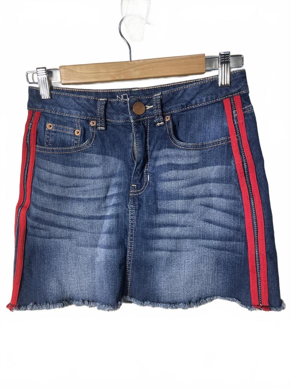 No Boundaries Mid Rise Mini Denim Skirt Women's Size 9 Striped Retro Skater EUC